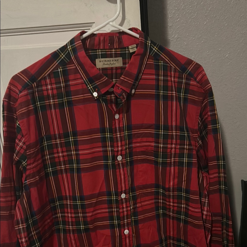 Burberry Red Plaid Casual Button Down Shirt